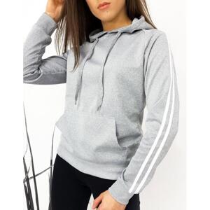 Športová dámska mikina svetlosivej farby s pruhmi