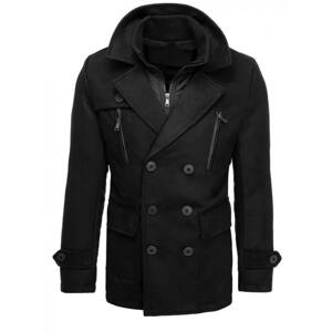 Čierny dvojradový kabát na zimu pre pánov vo výpredaji