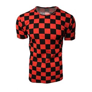 Pánske módne tričko so šachovnicovým vzorom v červenej farbe