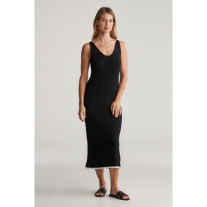 ŠATY GANT CONTRAST RIBBED KNIT STRAP DRESS BLACK