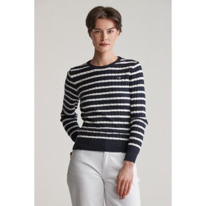SVETER GANT STRETCH COTTON CABLE STRIPE C-NECK EVENING BLUE