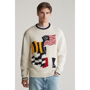 SVETER GANT FLAG INTARSIA COTTON C-NECK EGGSHELL