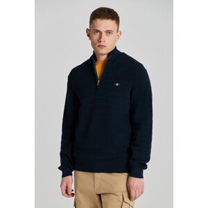 SVETER GANT STRIPE TEXTURED COTTON H-ZIP EVENING BLUE