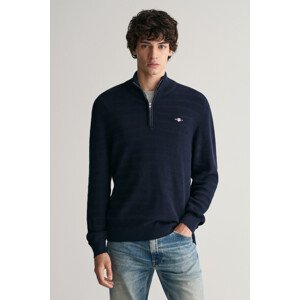 SVETER GANT STRIPE TEXTURED COTTON H-ZIP EVENING BLUE