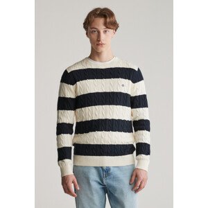 SVETER GANT STRIPED COTTON CABLE C-NECK EVENING BLUE