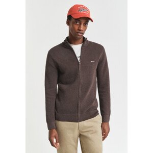 SVETER GANT COTTON PIQUE ZIP CARDIGAN BROWN MELANGE