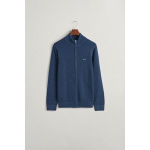 SVETER GANT COTTON PIQUE ZIP CARDIGAN MARINE MELANGE