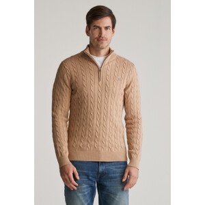 SVETER GANT COTTON CABLE HALF ZIP KHAKI MEL
