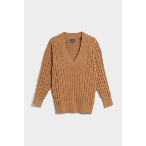 SVETER GANT D1. TWISTED CABLE V-NECK hnedá L
