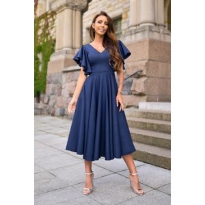 Tmavomodré midi šaty s volánovými rukávmi Veľkosť: XXXL