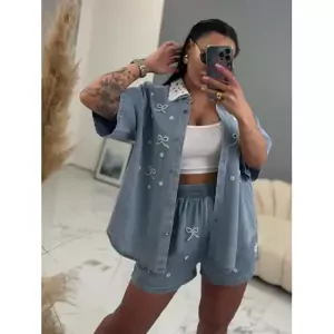 Elegantný denim komplet s korálkami VERUS veľkosť: M