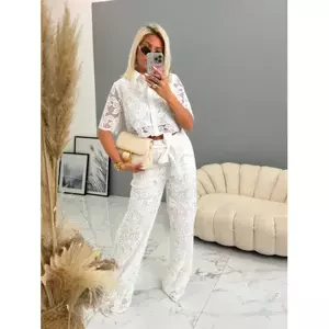 Premium biely vyšívaný komplet s opaskom EVALYNDA veľkosť: M
