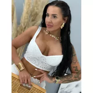 Biely madeira crop-top s vypchávkami JUDITH veľkosť: one size